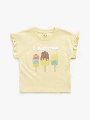 HOP Kids Yellow Ice-Cream Embellished Cotton T-Shirt