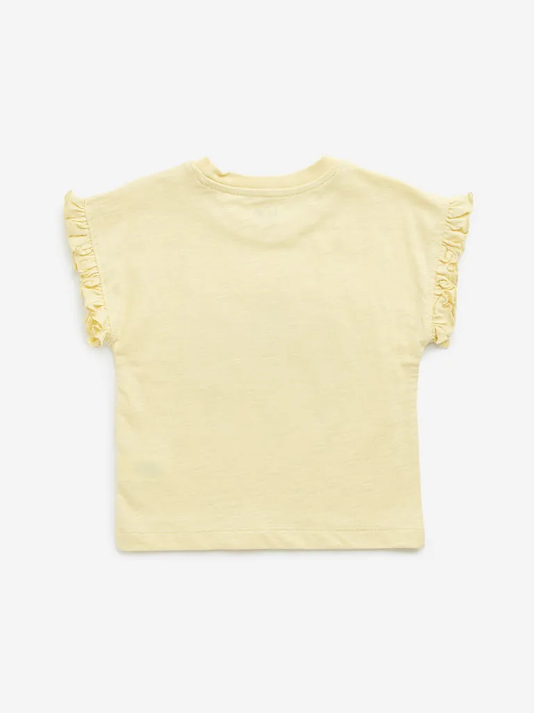 HOP Kids Yellow Ice-Cream Embellished Cotton T-Shirt