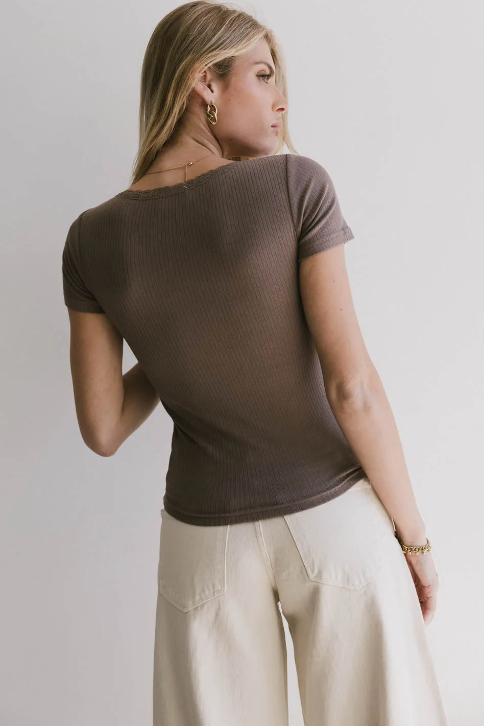 Ipsy Ribbed Tee in Brown - FINAL SALE