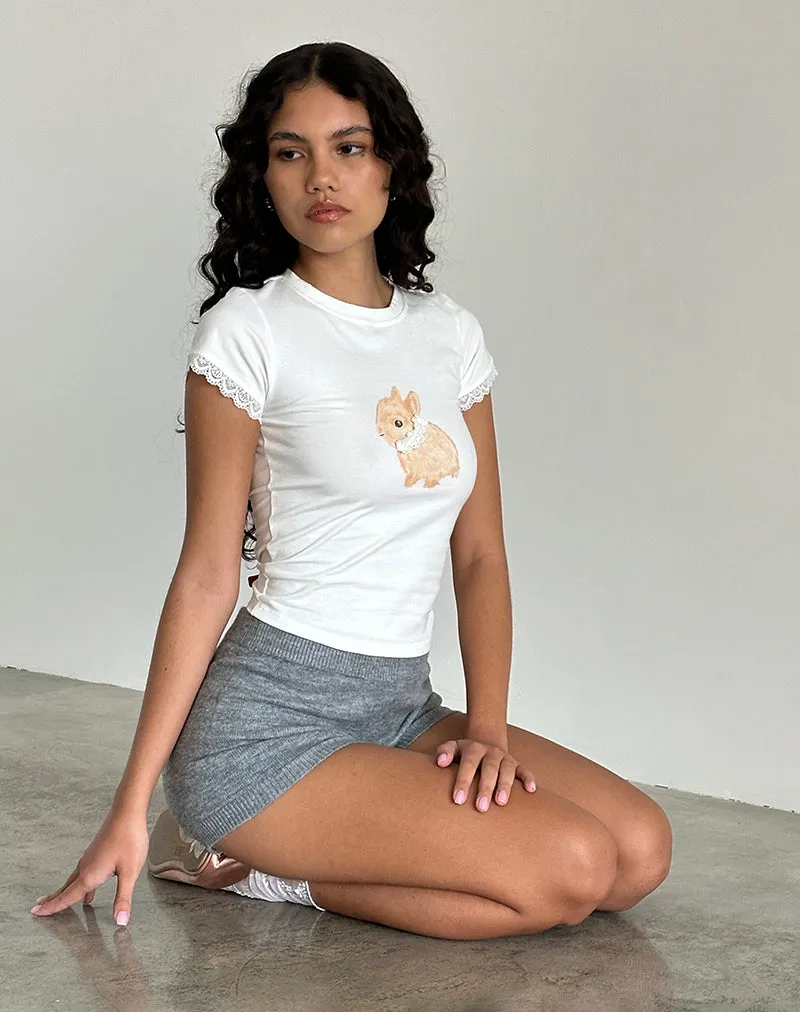 Izzy Baby Tee in Off White with Rabbit Print