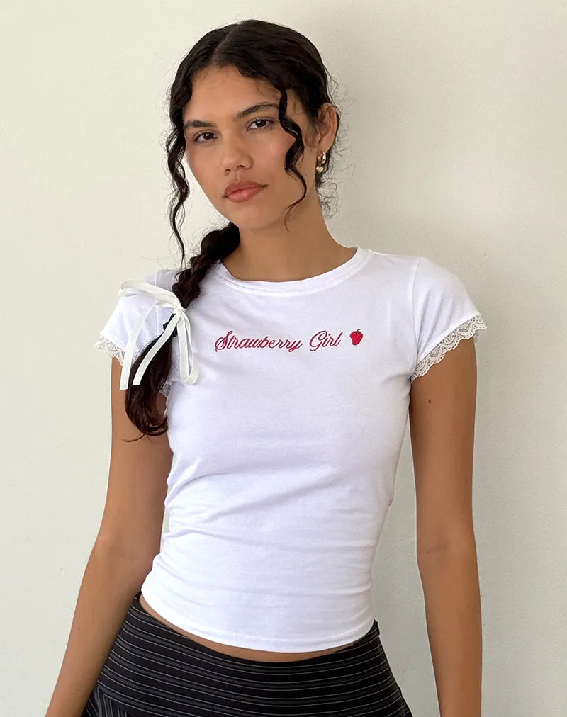 Izzy Top in White Strawberry Girl Script