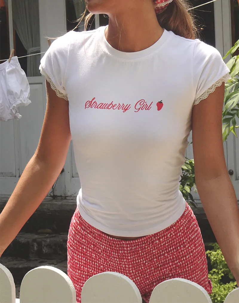 Izzy Top in White Strawberry Girl Script