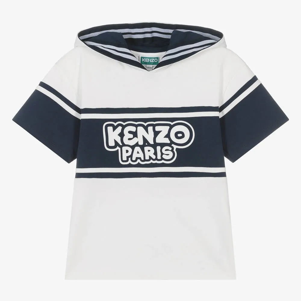 Kenzo Boys White & Blue Hoodie T-shirt