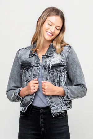 Kimber Distressed Patched Denim Jacket