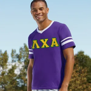 Lambda Chi Alpha V-Neck Jersey with Striped Sleeves - 360 - TWILL