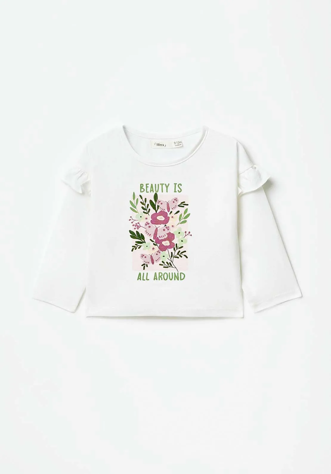 Long Sleeve Flower Print Tshirt - White