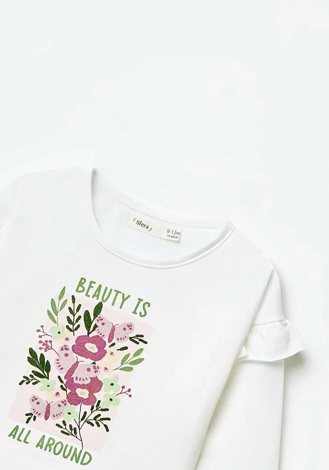 Long Sleeve Flower Print Tshirt - White