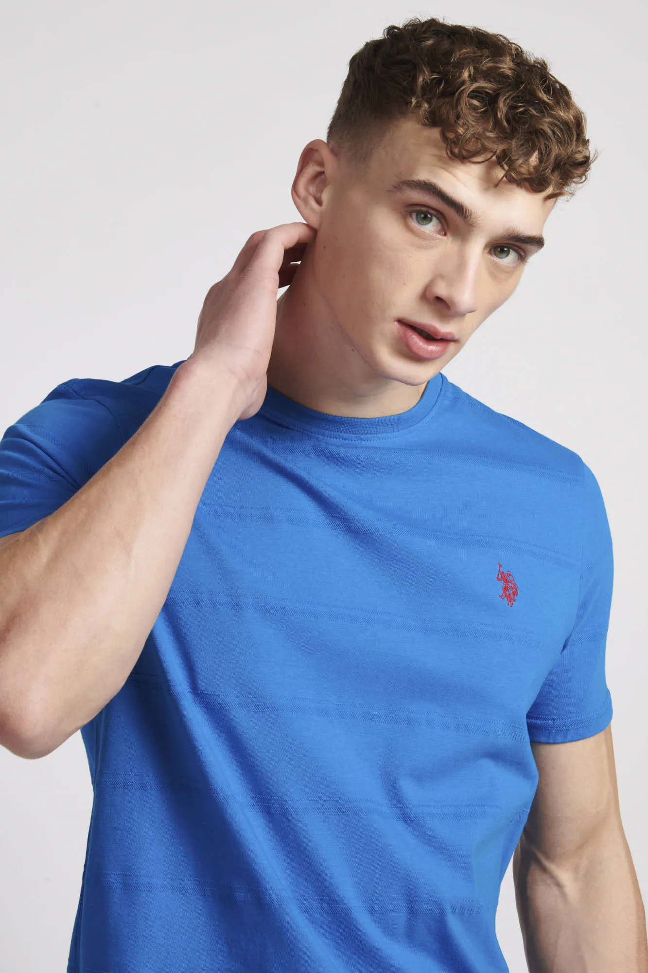 Mens Texture Stripe T-Shirt in Directoire Blue