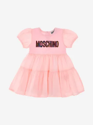 Moschino Baby Girls Animal Print Logo Dress in Pink