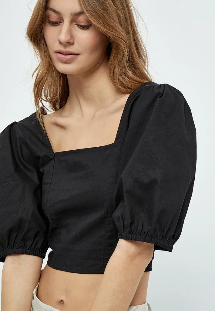 MSShelba Cropped Linen Blouse - Black