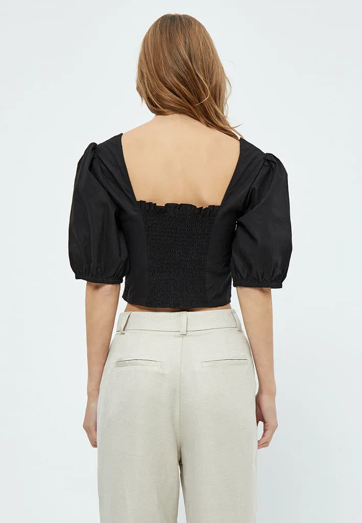 MSShelba Cropped Linen Blouse - Black