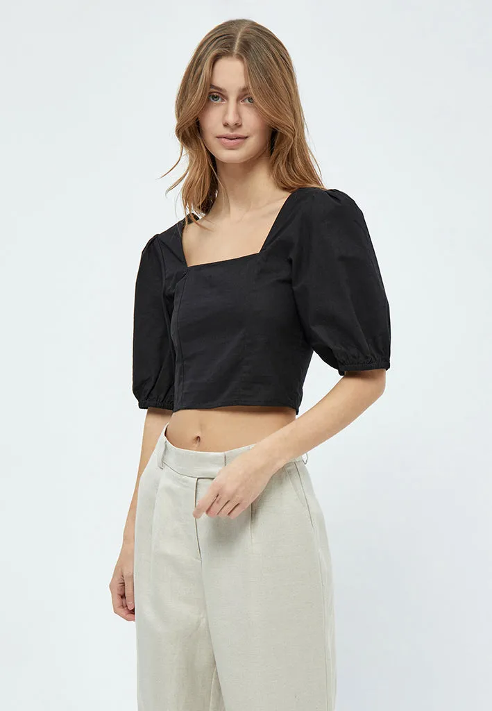 MSShelba Cropped Linen Blouse - Black