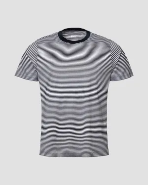 Navy Blue Striped Filo di Scozia Crewneck T-Shirt - ETON