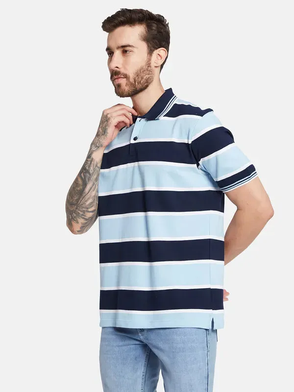 Octave Horizontal Striped Polo Collar Cotton T-Shirt