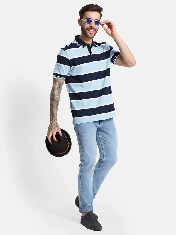 Octave Horizontal Striped Polo Collar Cotton T-Shirt