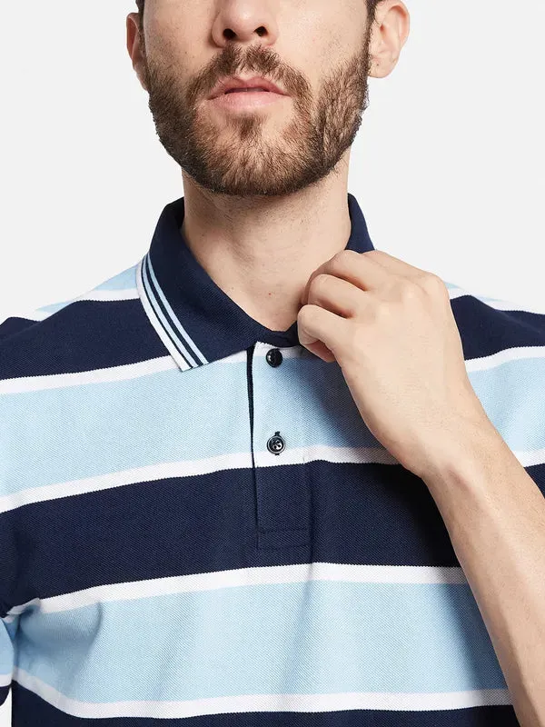 Octave Horizontal Striped Polo Collar Cotton T-Shirt