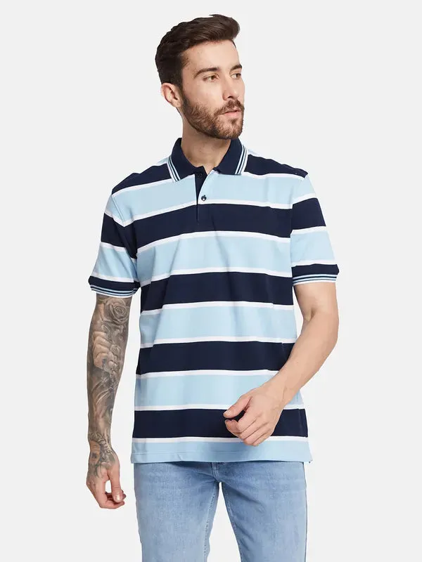 Octave Horizontal Striped Polo Collar Cotton T-Shirt