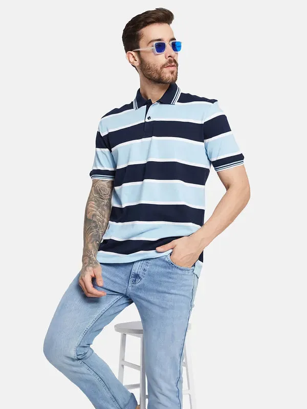 Octave Horizontal Striped Polo Collar Cotton T-Shirt