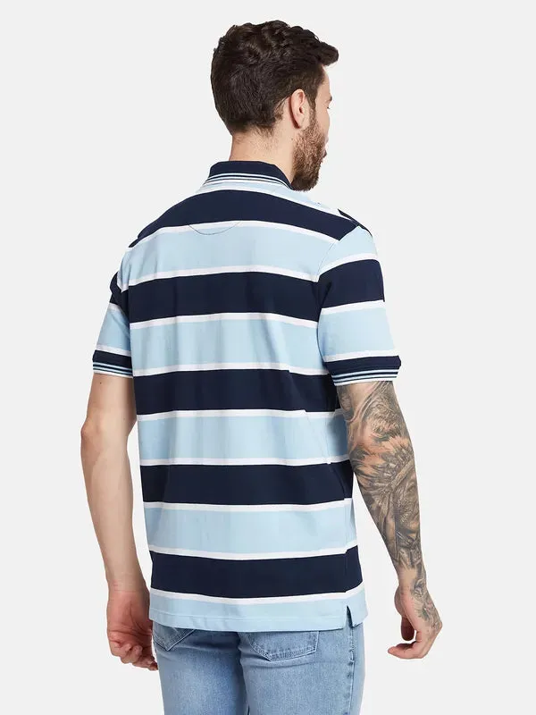 Octave Horizontal Striped Polo Collar Cotton T-Shirt