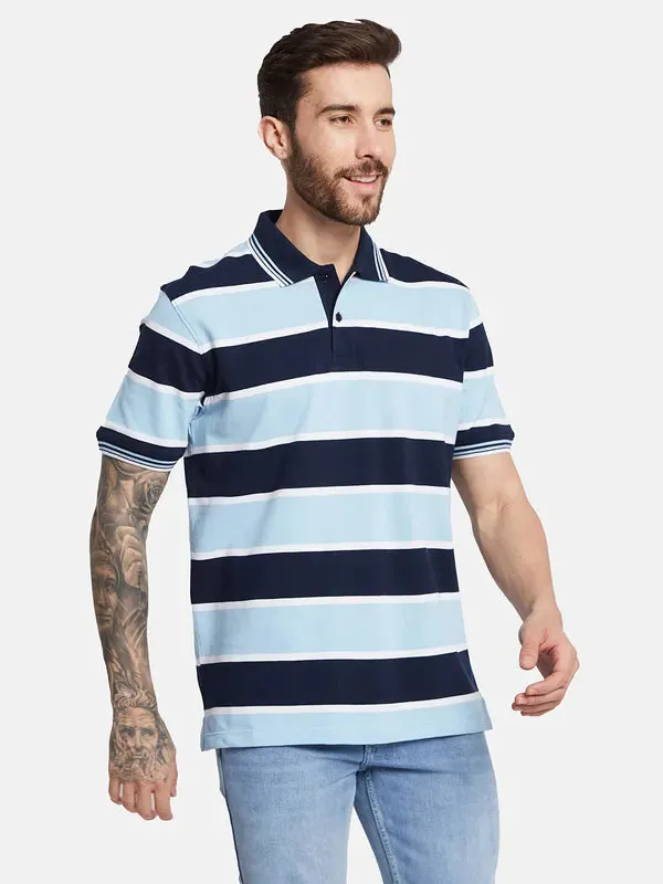 Octave Horizontal Striped Polo Collar Cotton T-Shirt