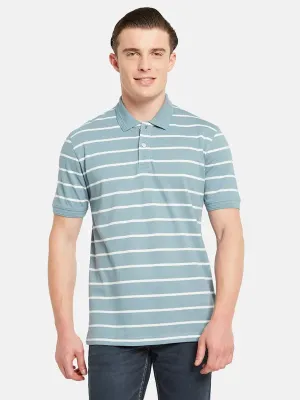 Octave Polo Collar Short Sleeveless Striped Regular Fit Cotton T-Shirt