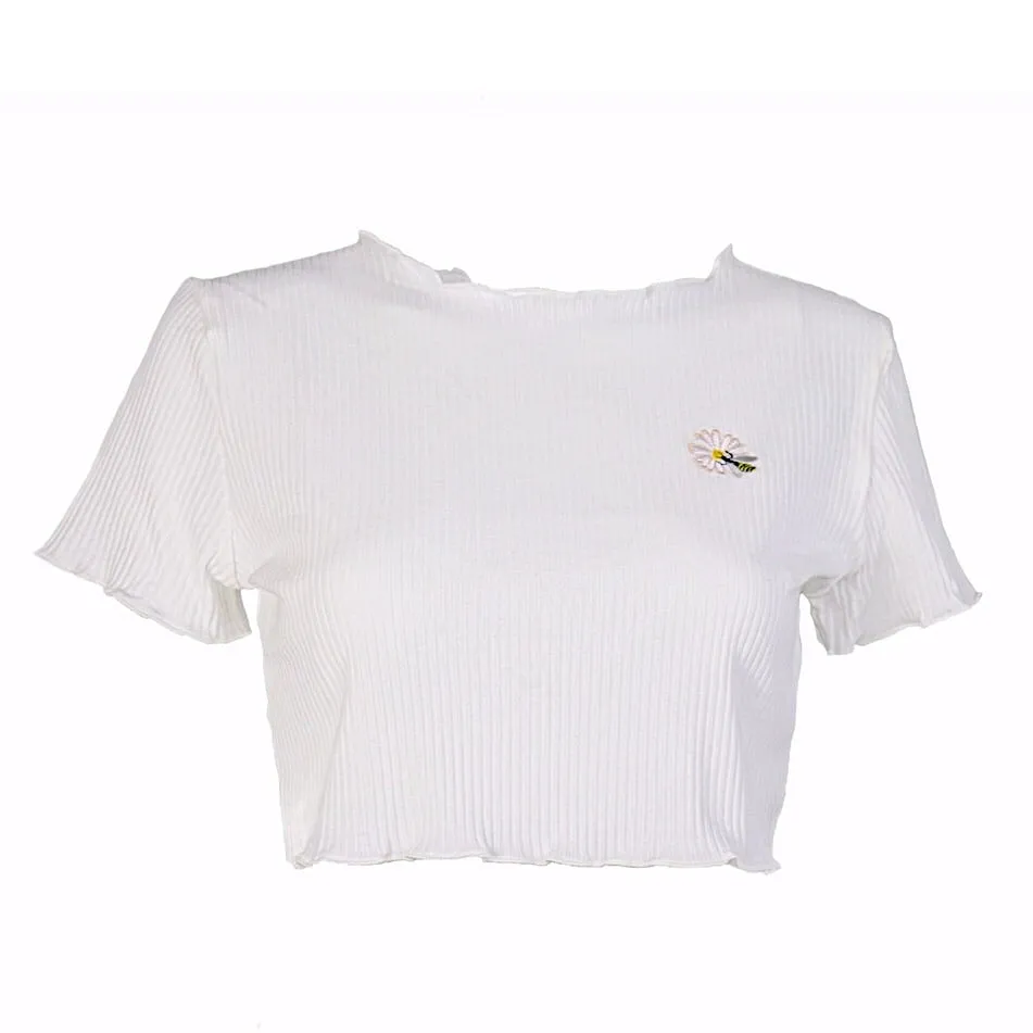 Oh, Honey! White Embroidered Tee