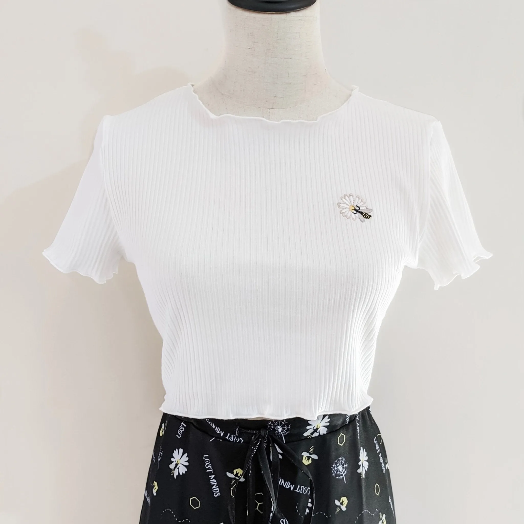 Oh, Honey! White Embroidered Tee