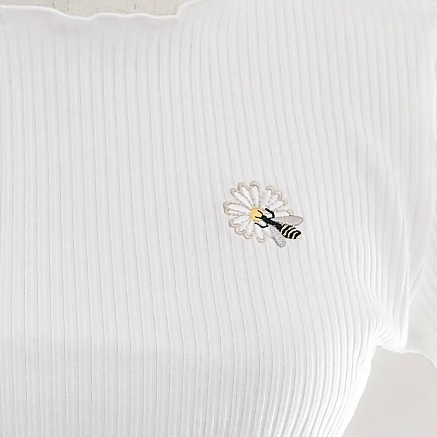 Oh, Honey! White Embroidered Tee