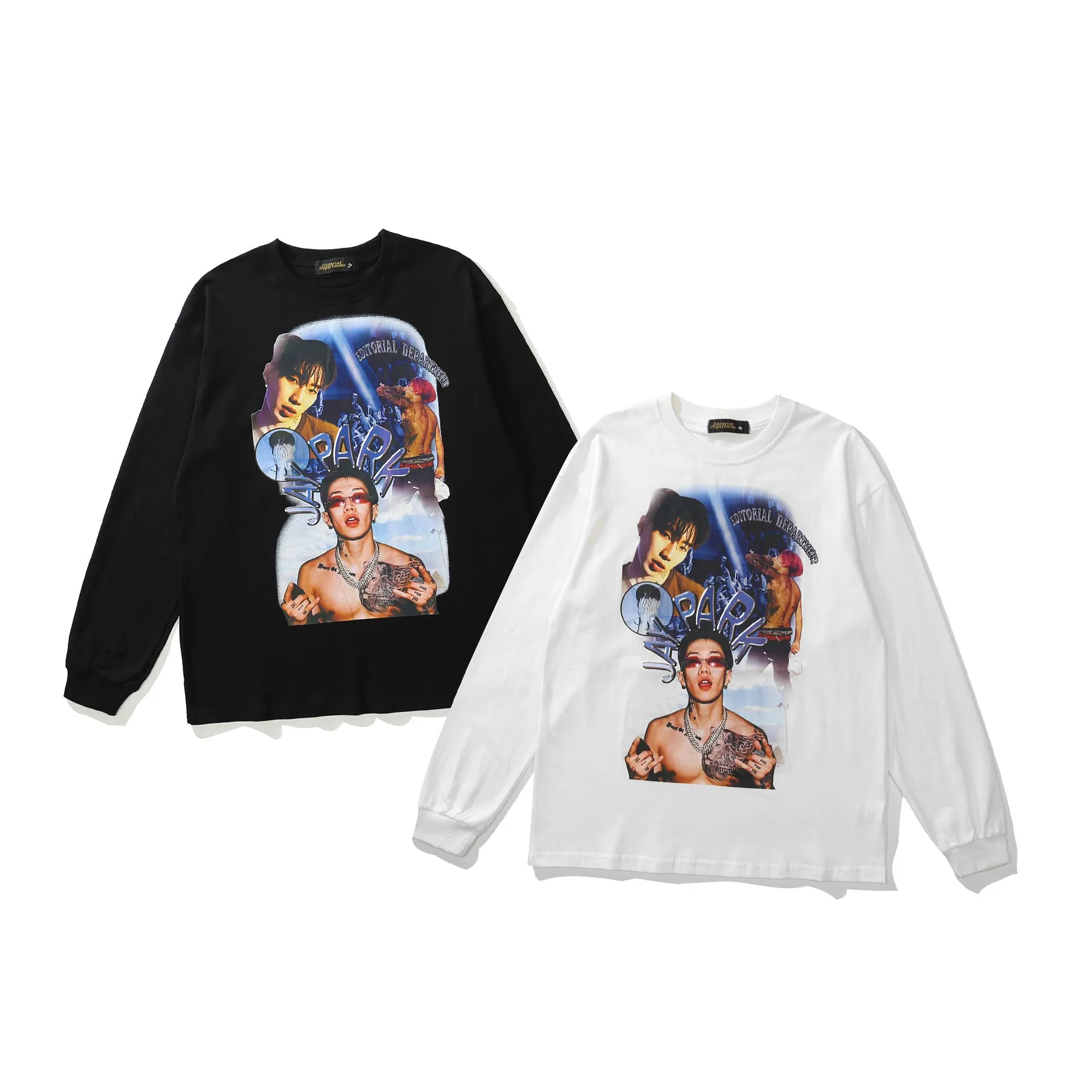 Oversized 90S T Shirt Street Retro Character Printed Long Sleeve Long Tee Men's and Women's T-shirt