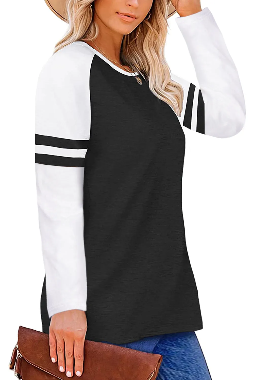 Oversized Crew Neck Two Tone Long Sleeve Shirt