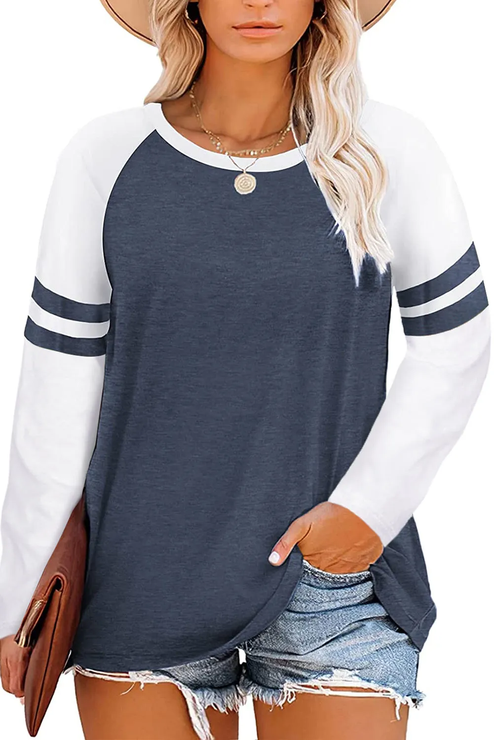 Oversized Crew Neck Two Tone Long Sleeve Shirt