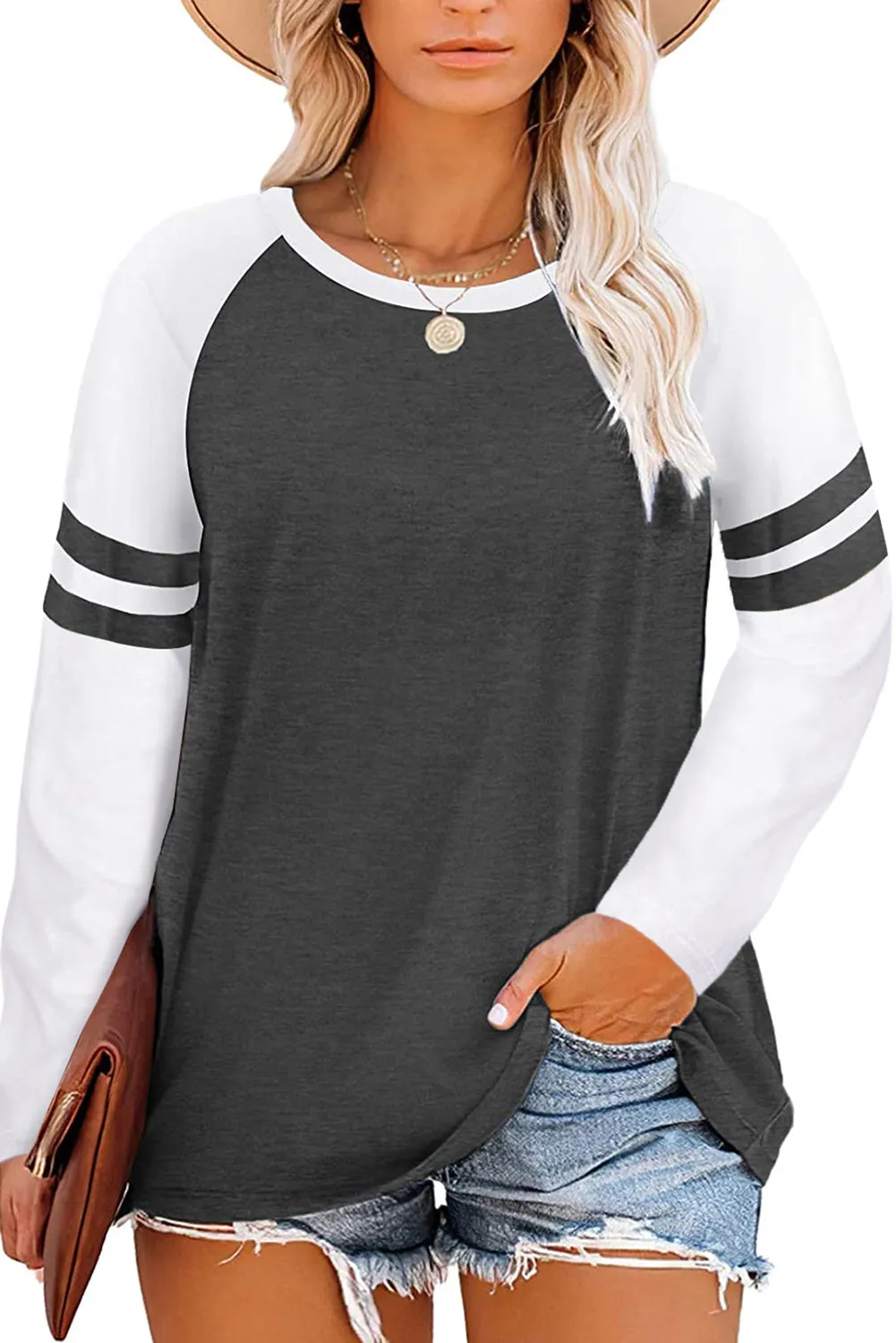 Oversized Crew Neck Two Tone Long Sleeve Shirt