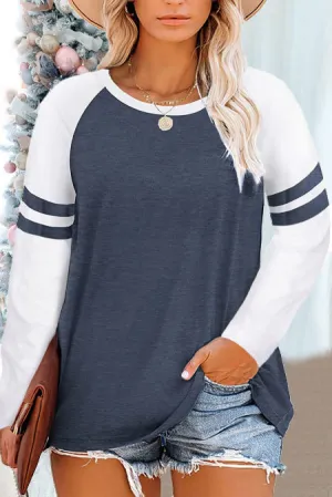 Oversized Crew Neck Two Tone Long Sleeve Shirt