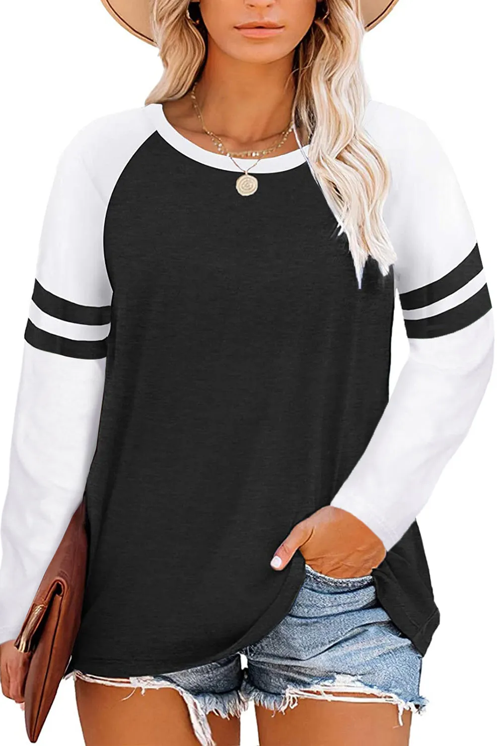 Oversized Crew Neck Two Tone Long Sleeve Shirt