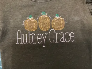 Personalized Name Fall Pumpkins Bows Baby Girl Toddler Ruffled T-Shirt