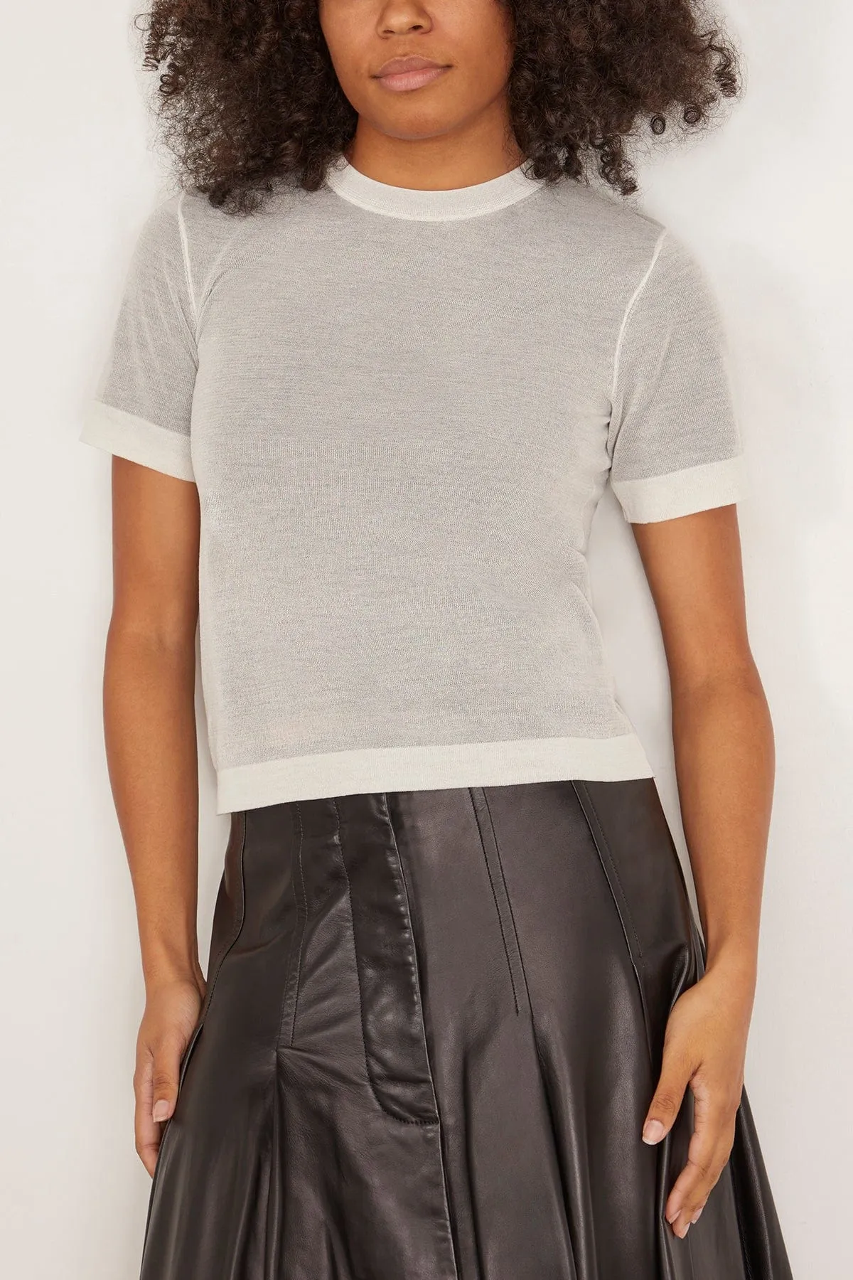 Powell Sheer Knit Top in Off White/Black