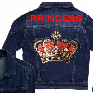 Red Sequin Crown Denim Jacket