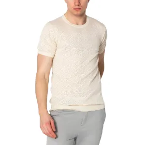 RNT23 Geometric crochet t-shirt beige