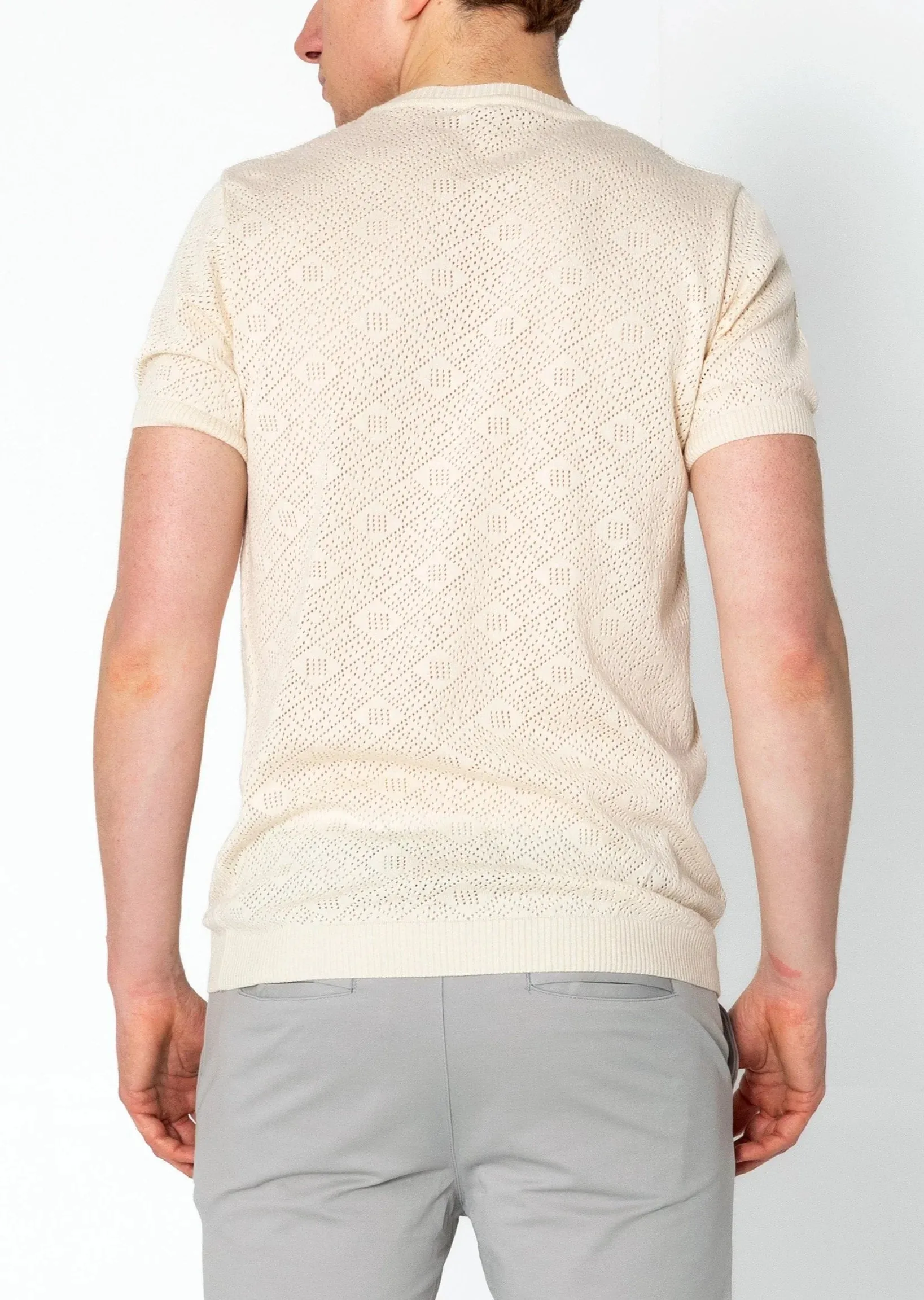 RNT23 Geometric crochet t-shirt beige