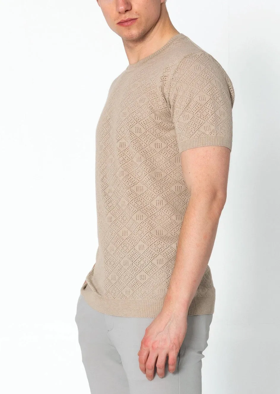 RNT23 Geometric crochet t-shirt stone