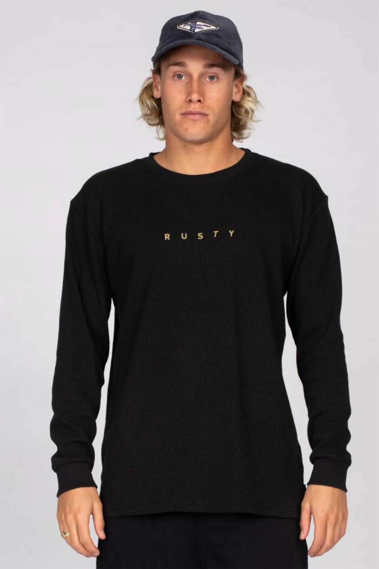 Short Cut Waffle Long Sleeve Tee Black