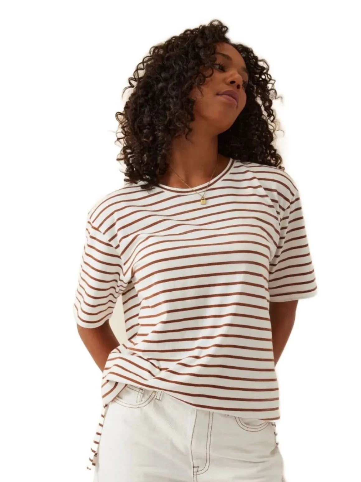 Slouchy Split Hem Tee - Stripe