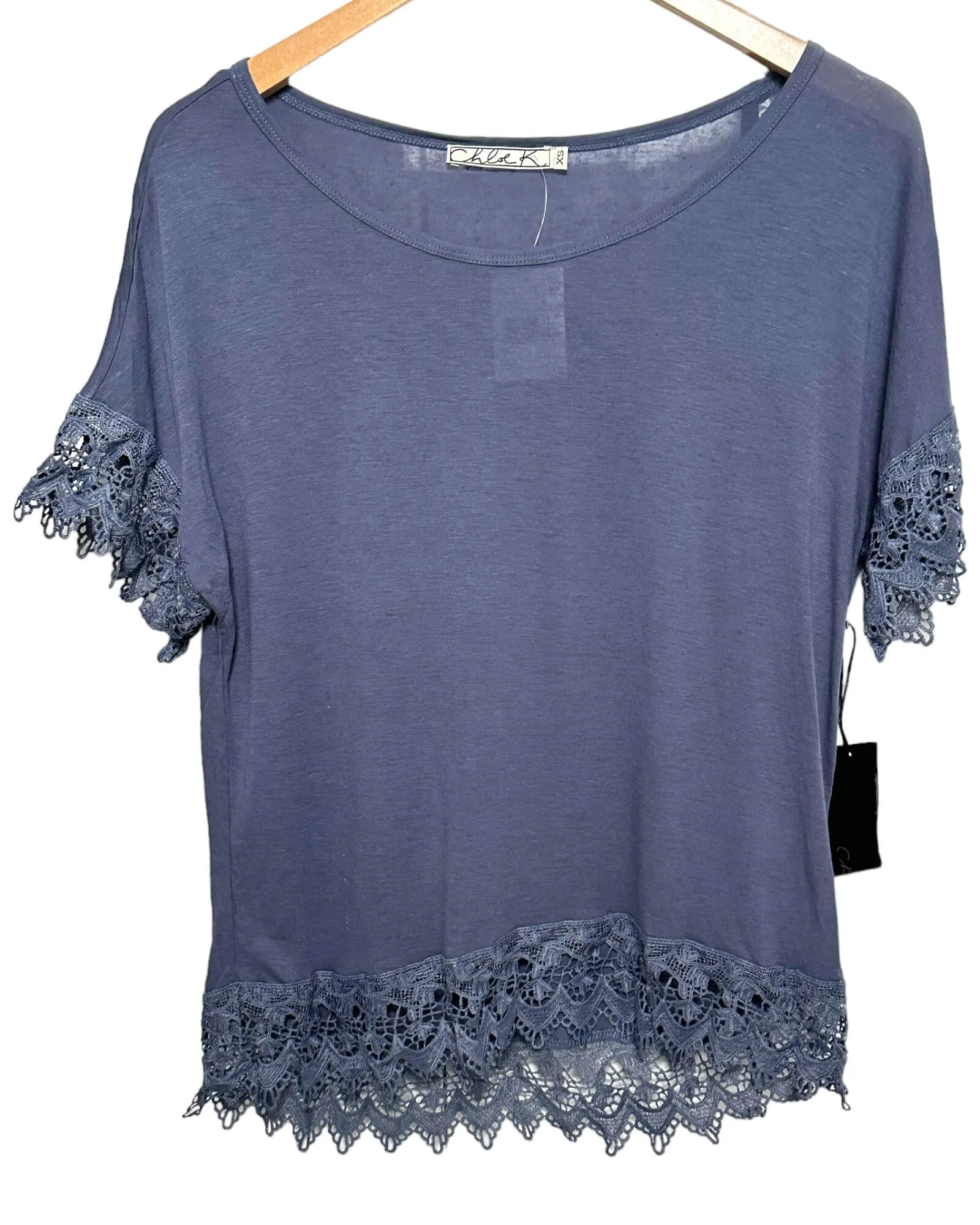 Soft Summer Folkstone Gray Crochet Lace Tee