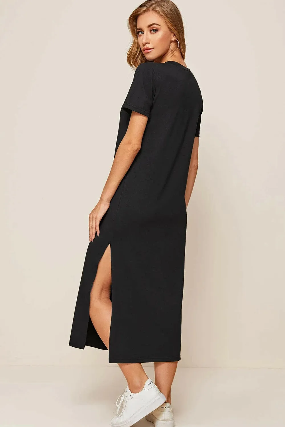 Split hem black tee dress