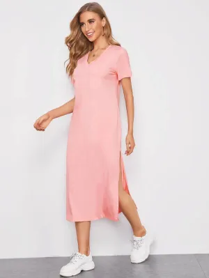 Split Hem Solid Tee Dress