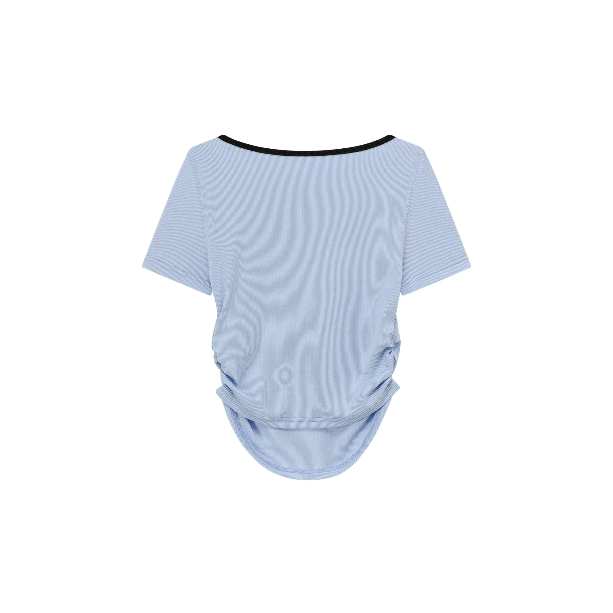 Square Neck Shirring Logo Printed T-Shirt