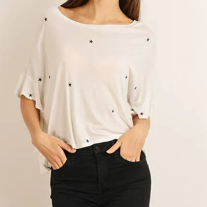 Star Print Ruffled T-shirt