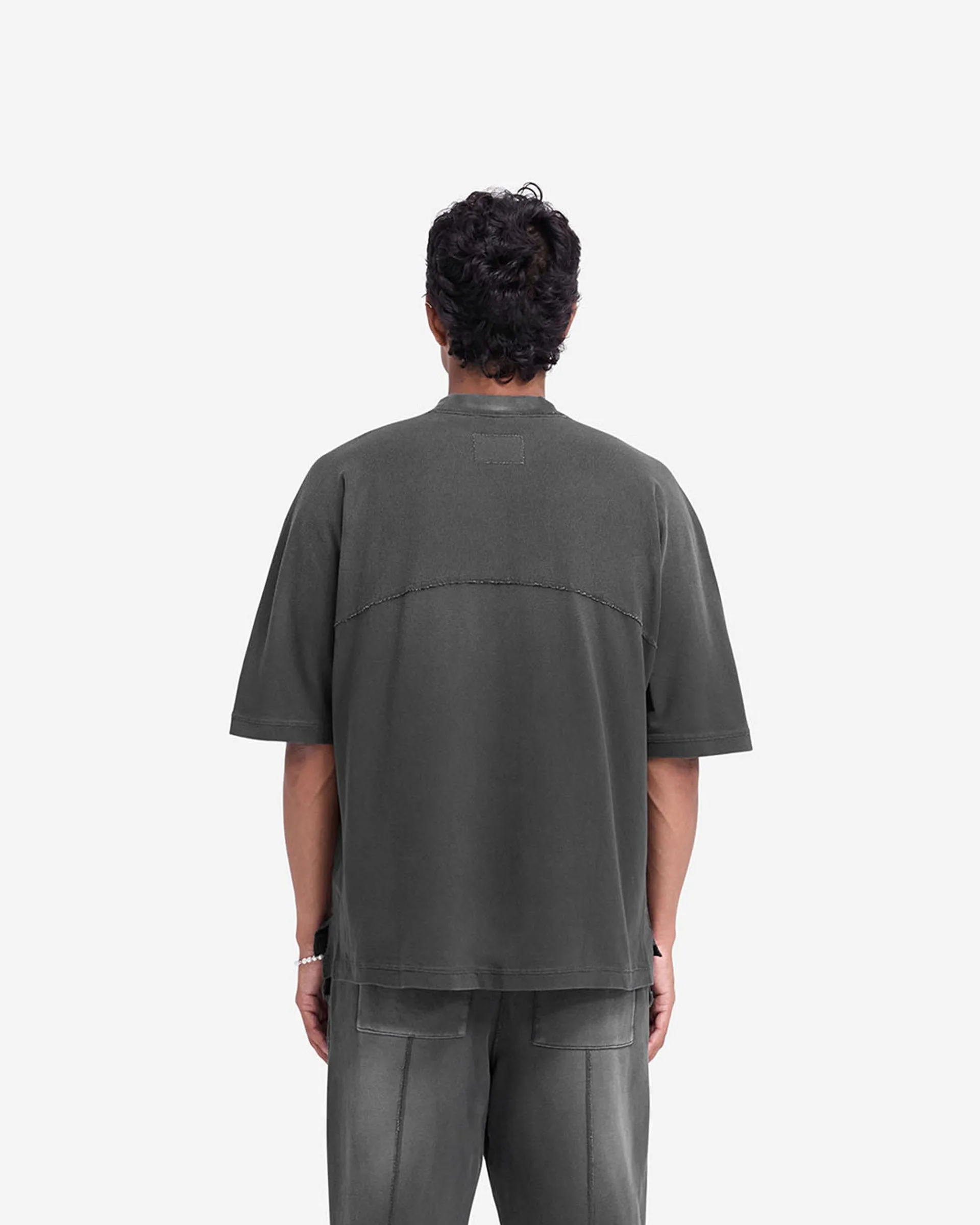 Stepped Hem T-Shirt - Stained Black