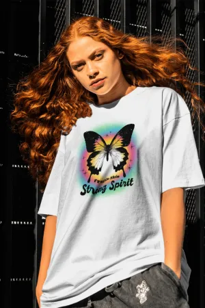 Strong Spirit White Printed Oversized T-shirt for women