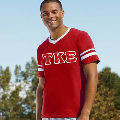 Tau Kappa Epsilon V-Neck Jersey with Striped Sleeves - 360 - TWILL